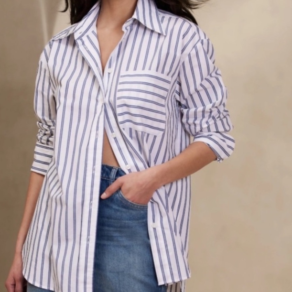 NWT BANANA REPUBLIC COTTON BUTTON DOWN SHIRT DROP SHOULDER OVERSIZE XS